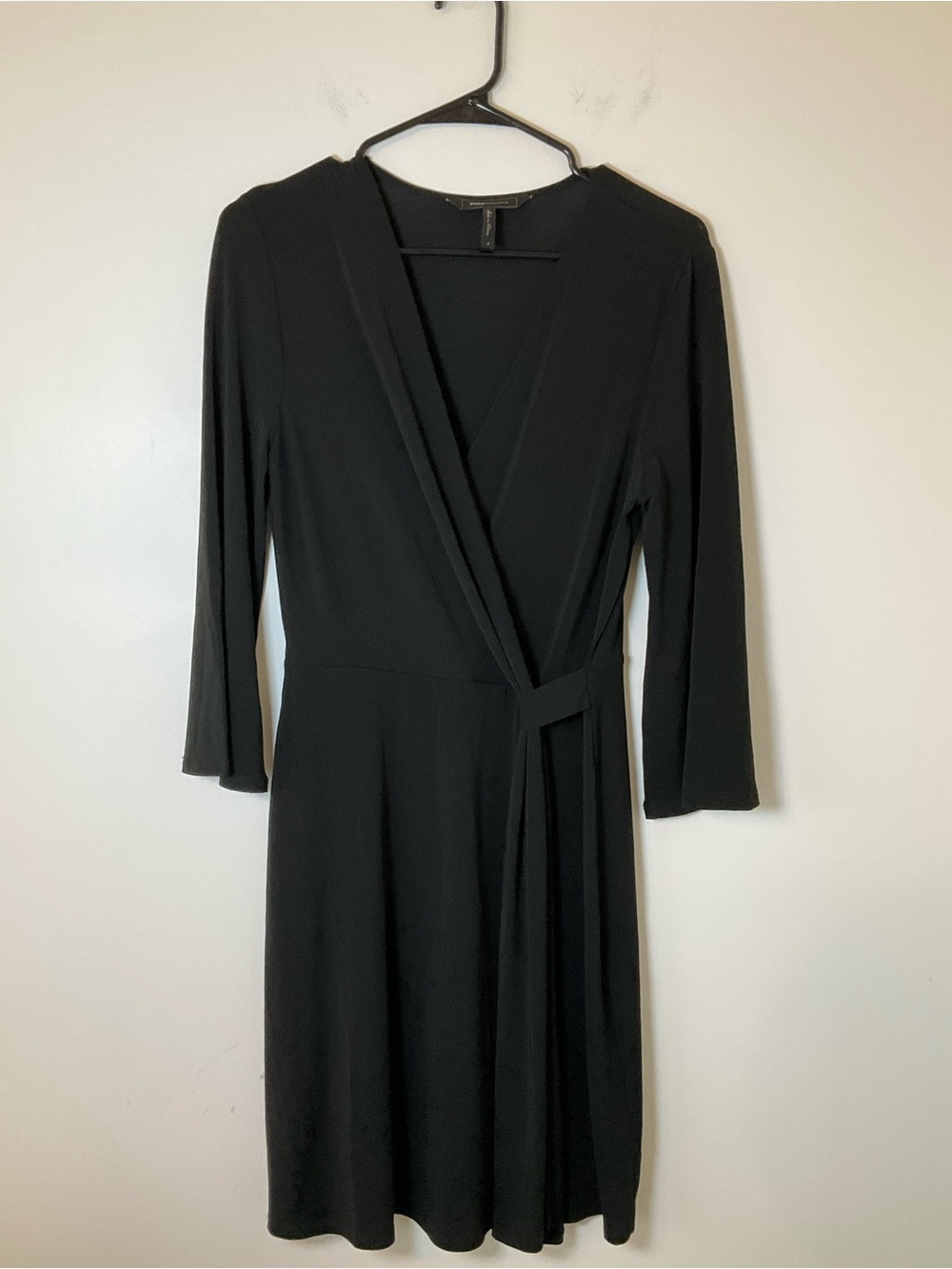 BCBGMAXAZRIA Black Faux Wrap Midi Dress Size Small